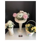 Wicker basket artificial flower arrangements