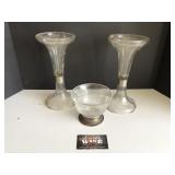 Clear glass flower holders small bowl divided base