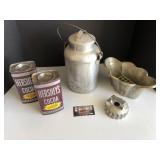 Hershey cocoa tins and aluminum cream can