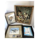 Duck stamp print and vintage cat and a little