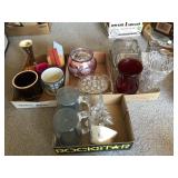 4- boxes of glass items