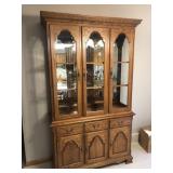 Lighted oak 2 piece China hutch