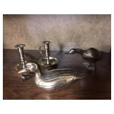 Brass ducks and candleholder