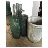Garden fence and galvanized pail