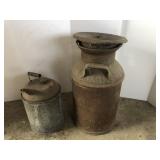 Small milk can and galvanized jug