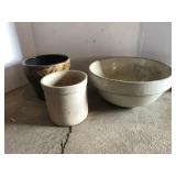 Crock bowl, crock and flower pot