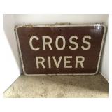 Cross river wood sign