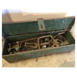 Vintage green toolbox and tools