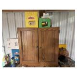 Wooden cabinet w/contents sand paper and emory