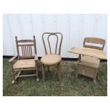 Antique school desk and child