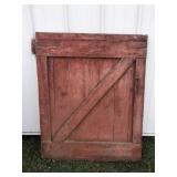 Red barn door measures 36 3/4 wide by proximally