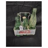 METAL COCA COLA DRINK CARRIER W/6 VINTAGE BOTTLES