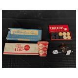COCA COLA LOT VINTAGE CHECKERS, BOTTLE OPENER,