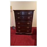 Cherry 5 drawer chest with lift up mirror