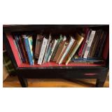 Bottom shelf of books