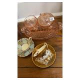 Pink depression/ cups/ saucers