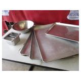 Mis. Sheet pans and Stainless Bowl and Butter Dish