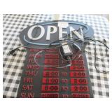 Lighted "Open" Sign w/Hours