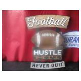 Football Wall Sign-Hustle Hit Never Quit
