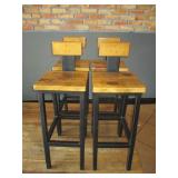 Bid x 4: Wood Stools w/ Back Plate (37")