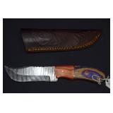Handmade Damascus Steel Fixed Blade Knife with Leather Sheath