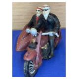 Vtg Cast Iron Motorcycle w/Side Car and Riders9x6t