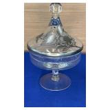 7" Clear Glass w/Silver Inlay Covered Pedestal
