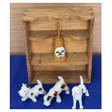 4.5x1.5x5 Mini Wood Shelf w/bone China Dogs