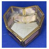 3.5" Etched Glass/Brass Heart Trinket Box