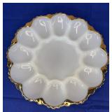 Anchor Hocking Milk Glass Gold Trim Egg Plate