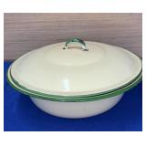 Cream/Green Stripe Enamel Chamer Pot 10.5x4t