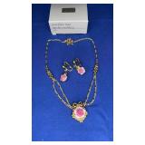 1992 Porcelain Rose Garden Necklace & Clip Earring