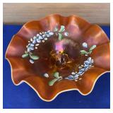9" Dugan Peach Opalescent Carnival Cherries&flower