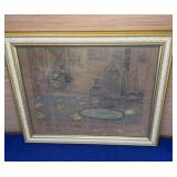 Vtg Folk Art Framed Sketch 9x11