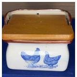 Porcelain Salt Box Wood Lid 5x3x5