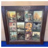Vtg Framed Farm Scene Art 25x25 no shipping