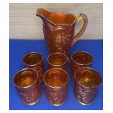 Imperial Glass Field Flower Marigold Pitcher & 6
