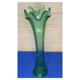 12" Lt Green Ribbed Swung Vase