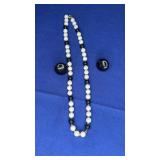 Black/White Bead Necklace and Earrings