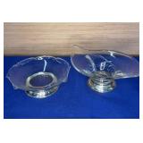 Pair Sterling Silver Base Clear Glass Dishes
