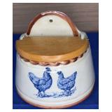 Porcelain Salt Box Wood Lid 6x6
