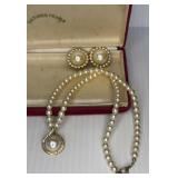 Pearl Necklace Clip on Earring set