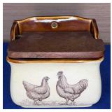 1979 Enesco Porcelain Salt Box Wood Lid 5x3x5