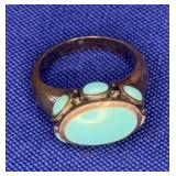 sz 7.75 Green Stone Ring marked 925CFJTHAI