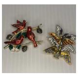 Pair Bird Brooches