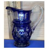 Cut to Clear Cobalt Blue Crystal Pitcher 9"