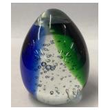 3.5" Egg Shaped Glass Paper Weight 2 small dings