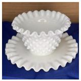 Fenton Milk Glass Hobnail Conditment Bowl / Plate