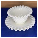 Fenton Milk Glass Hobnail Conditment Bowl / Plate