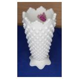 Fenton Milk Glass Hobnail Crown Top Vase 5.25t